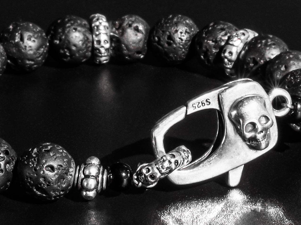 STYX RIVER BEADS IN SILVER AND LAVA STONE