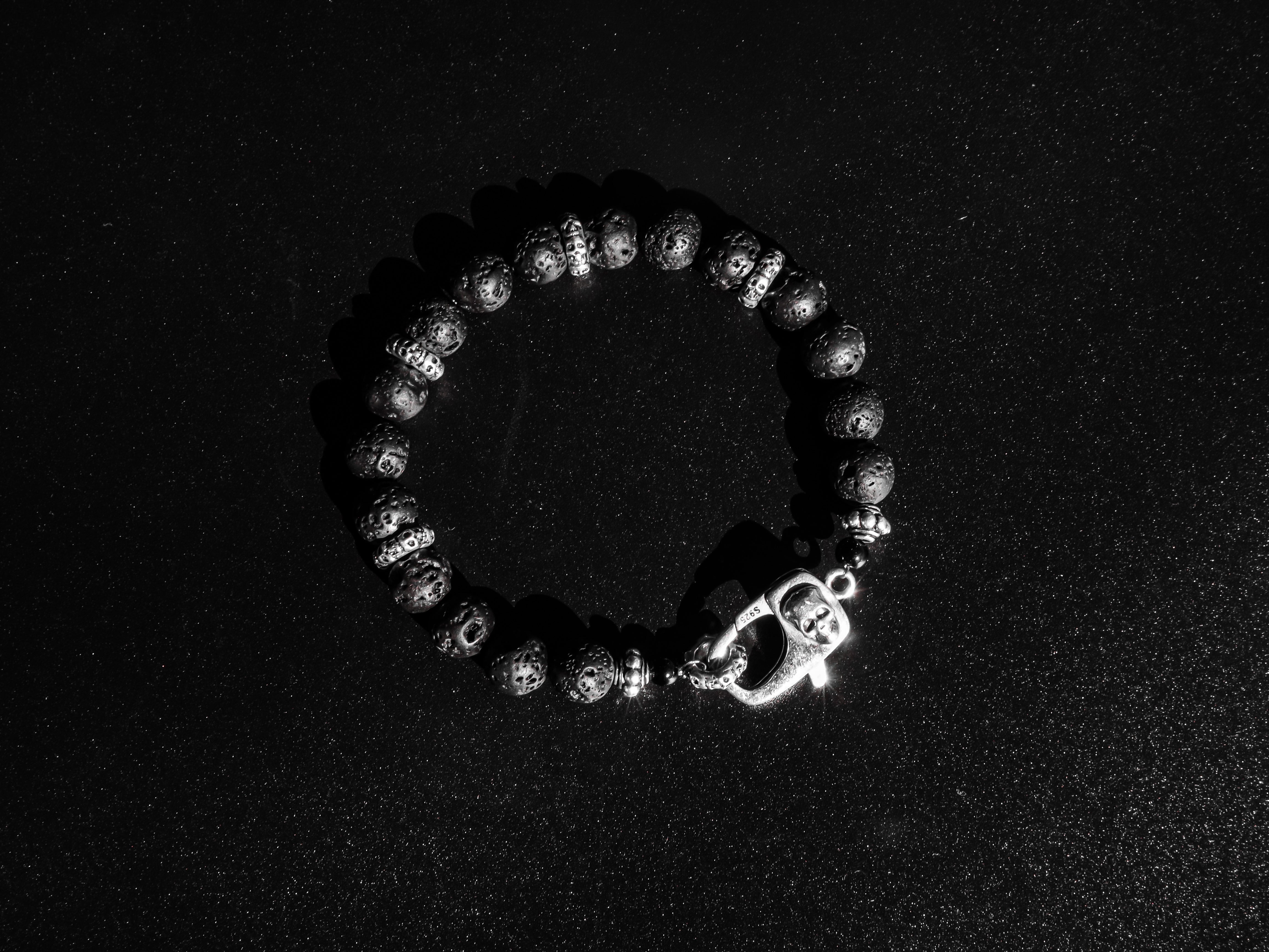 STYX RIVER BEADS IN SILVER AND LAVA STONE