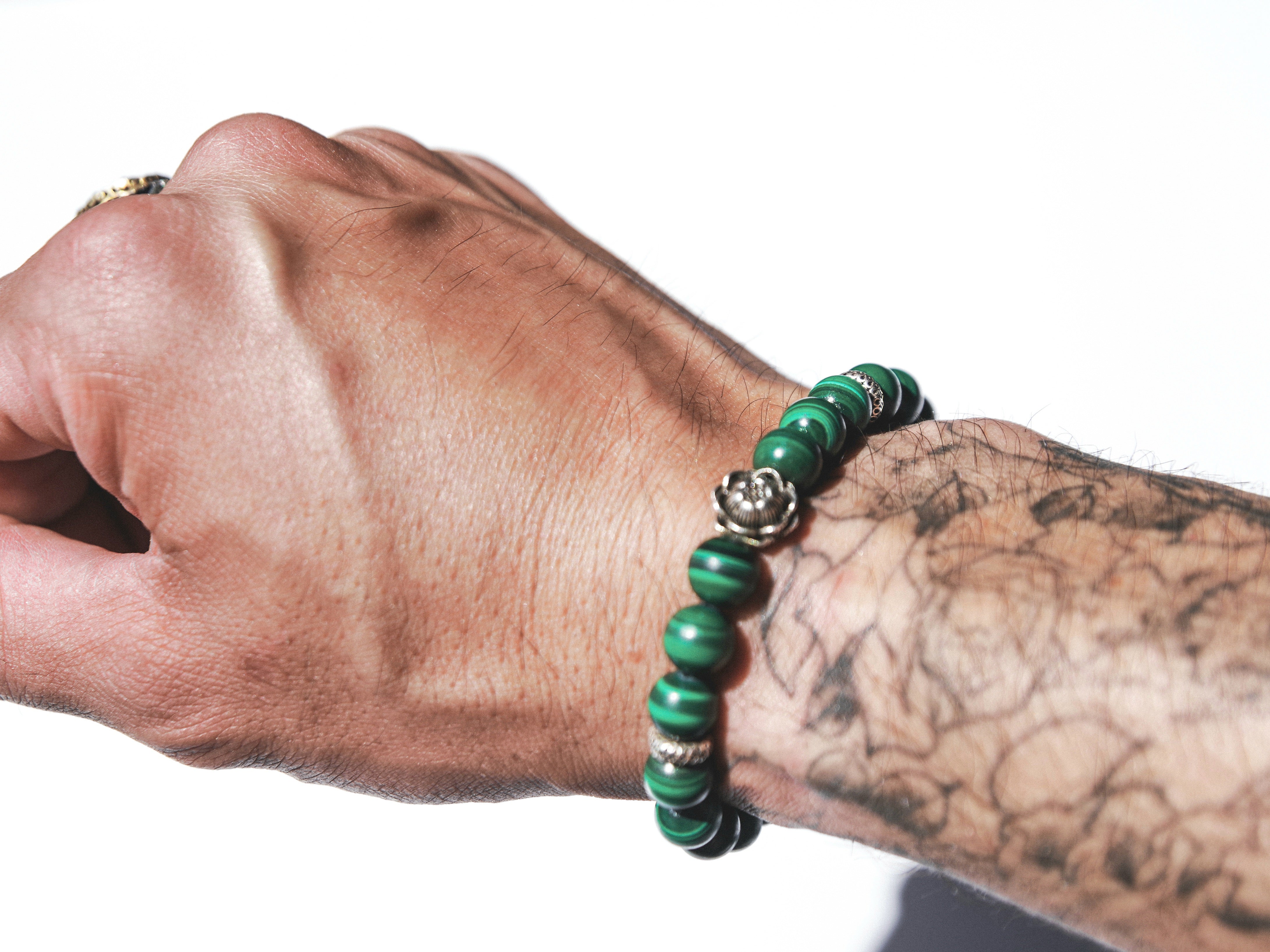Malachite with Silver Lotus